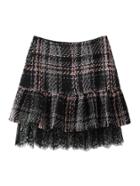 Romwe Lace Hem Tweed Skirt