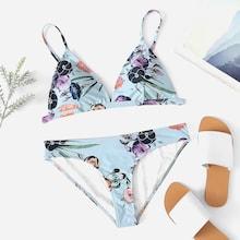 Romwe Random Floral Triangle Top With Seam Trim Bikini