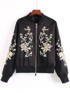 Romwe Flower Embroidery Sequin Detail Jacket