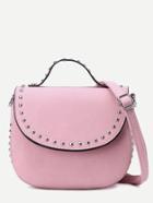 Romwe Pink Faux Leather Flap Studded Crossbody Bag