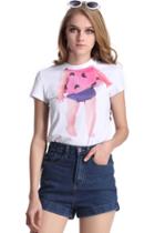 Romwe Romwe Rose Barbie Print Short-sleeved White T-shirt