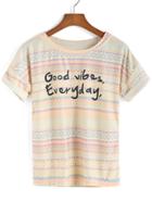 Romwe Tribal Print Cuffed Yellow T-shirt