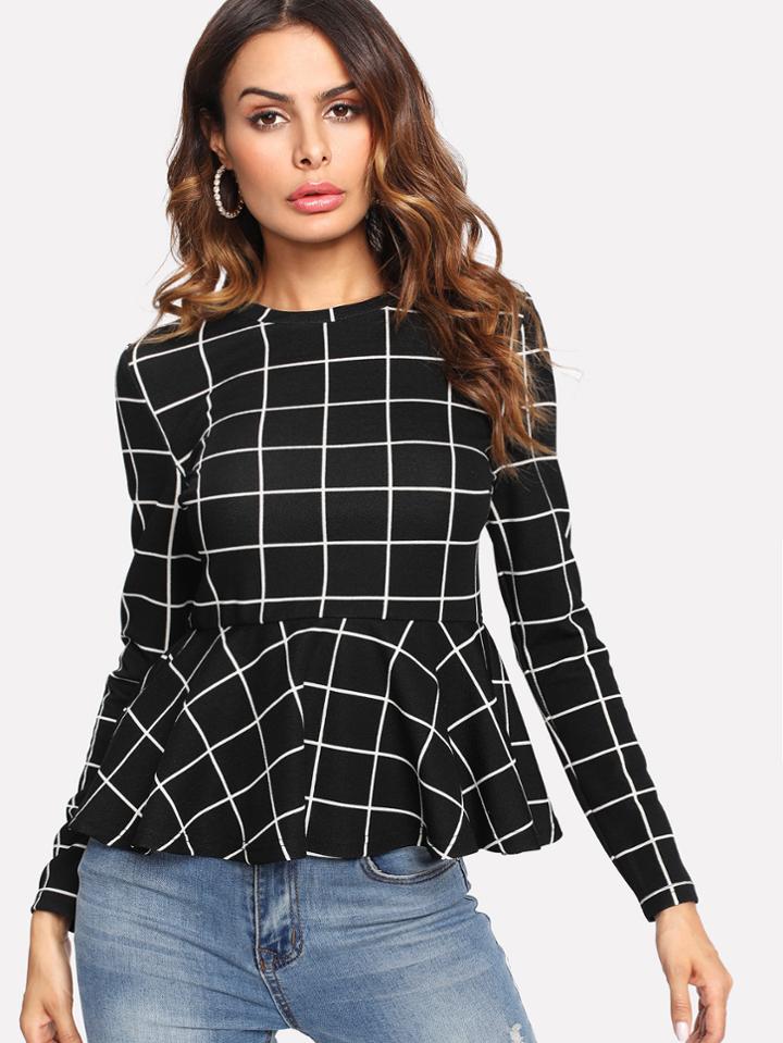Romwe Grid Peplum Top