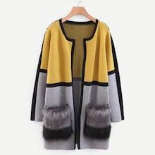Romwe Contrast Faux Fur Cut And Sew Cardigan