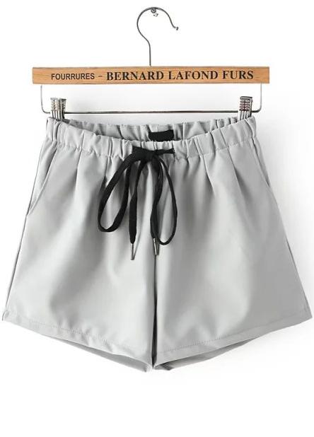 Romwe Drawstring Slim Grey Shorts
