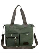 Romwe Dual Pocket Front Canvas Shoulder Bag - Olive Green