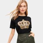 Romwe Contrast Sequin And Leopard Tee