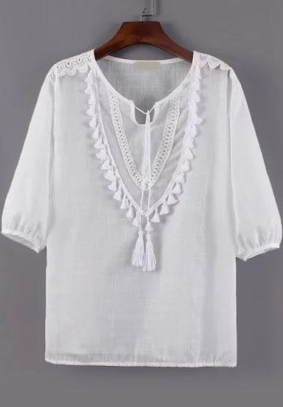 Romwe With Tassel Loose Top