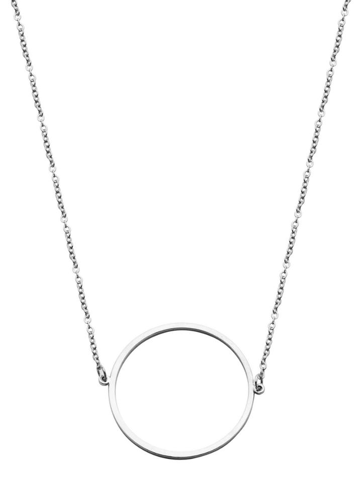 Romwe Silver Plated Circle Hollow Out Pendant Necklace