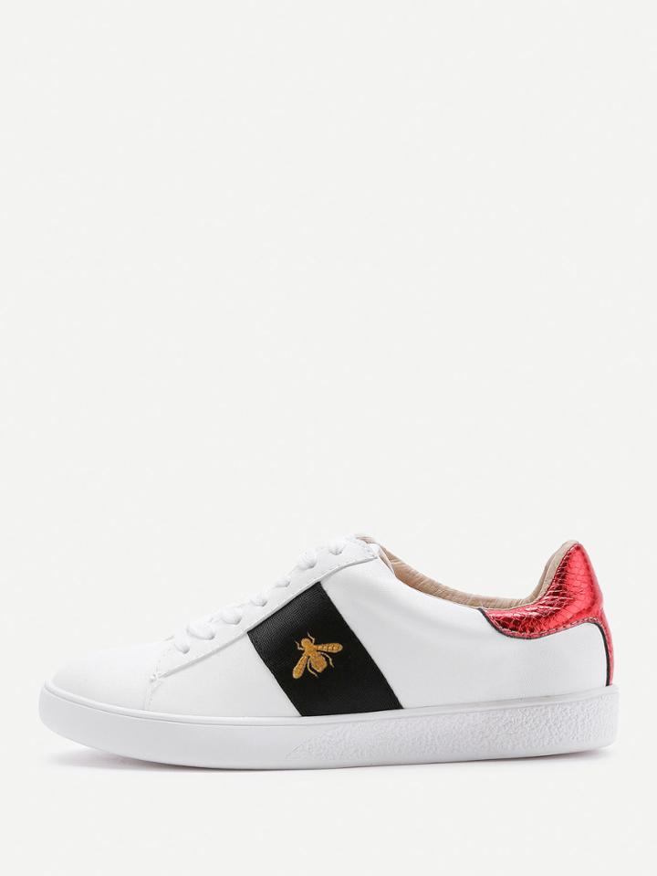 Romwe Contrast Insect Pattern Lace Up Sneakers