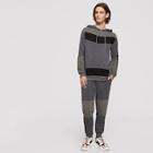 Romwe Men Cut And Sew Panel Zip Hem Hoodie With Pants