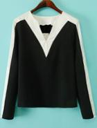 Romwe V Neck Color Block Shirt