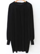 Romwe Black Long Sleeve Shift Velvet Dress