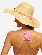 Romwe Apricot Shell Decorated Large Brimmed Straw Hat