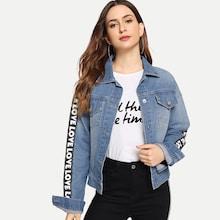 Romwe Letter Tape Side Denim Jacket