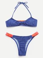 Romwe Blue Tribal Print Strap Halter Neck Bikini