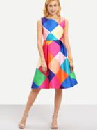 Romwe Color Block High Waist Dress
