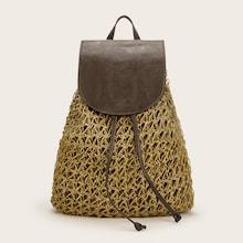 Romwe Woven Flap Backpack With Drawstring