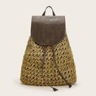 Romwe Woven Flap Backpack With Drawstring