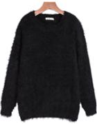 Romwe Black Long Sleeve Shaggy Knit Sweater