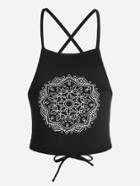 Romwe Graphic Print Lace Up Self Tie Cami Top