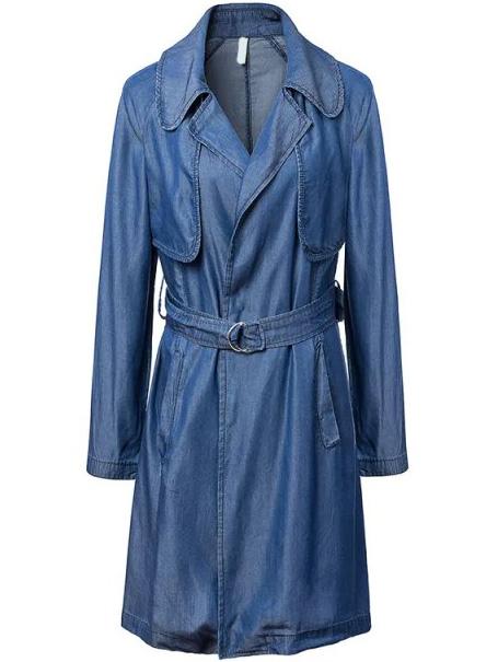 Romwe Lapel Self-tie Denim Coat