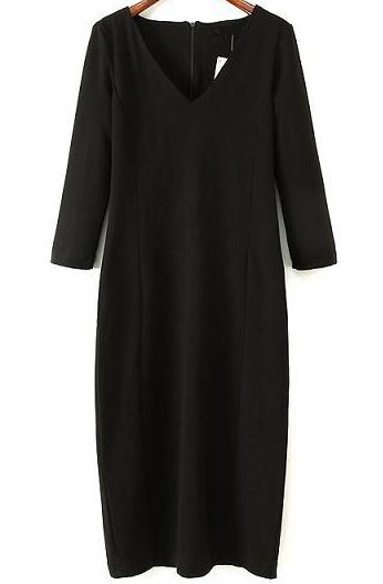 Romwe Split V Neck Black Dress