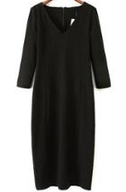 Romwe Split V Neck Black Dress