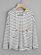 Romwe Striped Dip Hem Hoodie With Pockets