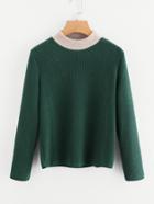 Romwe Contrast Trim Ribbed Knit Sweater