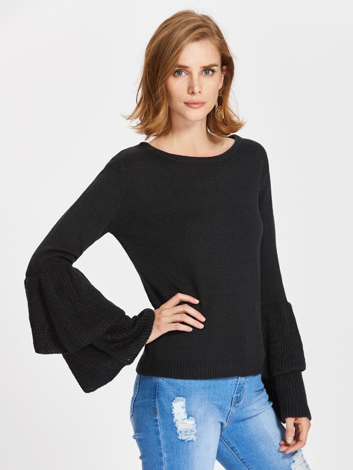 Romwe Layered Trumpet Sleeve Jumper