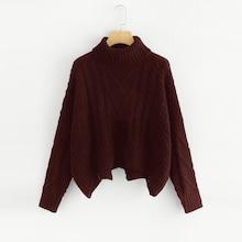 Romwe Mixed Knit Asymmetrical Hem Jumper