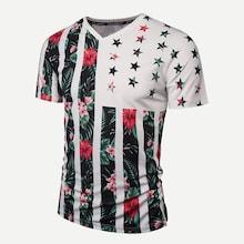Romwe Men Floral And Star Print Striped Tee