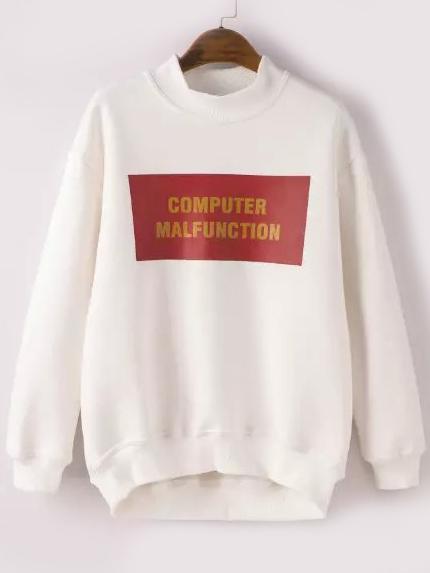 Romwe Dropped Shoulder Seam Letter Print High Low White Sweatshirt