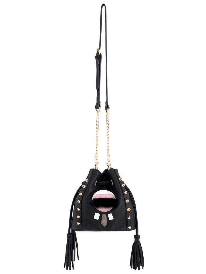 Romwe Black Spike Eye Pattern Chain Bag