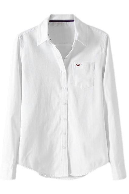 Romwe Romwe Seagull Embroidered Long-sleeves White Shirt