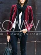 Romwe Burgundy Shawl Collar Coat With Contrast Trims