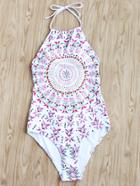 Romwe Retro Flower Print Halter Swimsuit