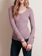 Romwe Pink Scoop Neck Crochet Cuff T-shirt