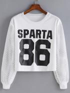Romwe Long Sleeve Letter Print Hollow T-shirt