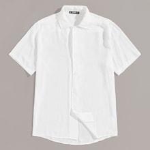 Romwe Guys Button Up Solid Shirt