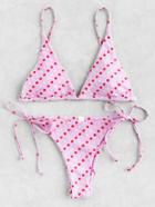 Romwe Polka Dot Print Side Tie Triangle Bikini Set