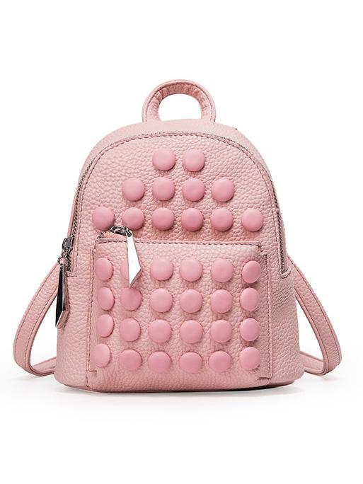 Romwe Embossed Faux Leather Studded Backpack - Pink