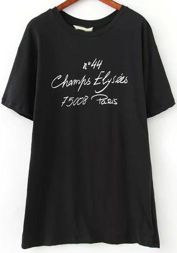Romwe Black Short Sleeve Letters Print Casual T-shirt