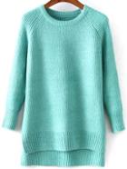 Romwe Dip Hem Split Green Sweater