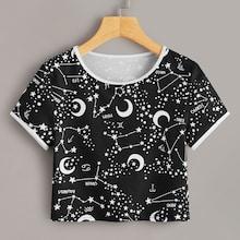 Romwe Planet Print Ringer Tee