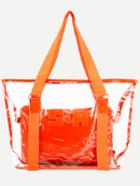 Romwe Orange Trim Clear Tote Bag With Make Up Bag