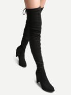 Romwe Black Faux Suede Tie Back Over The Knee Boots