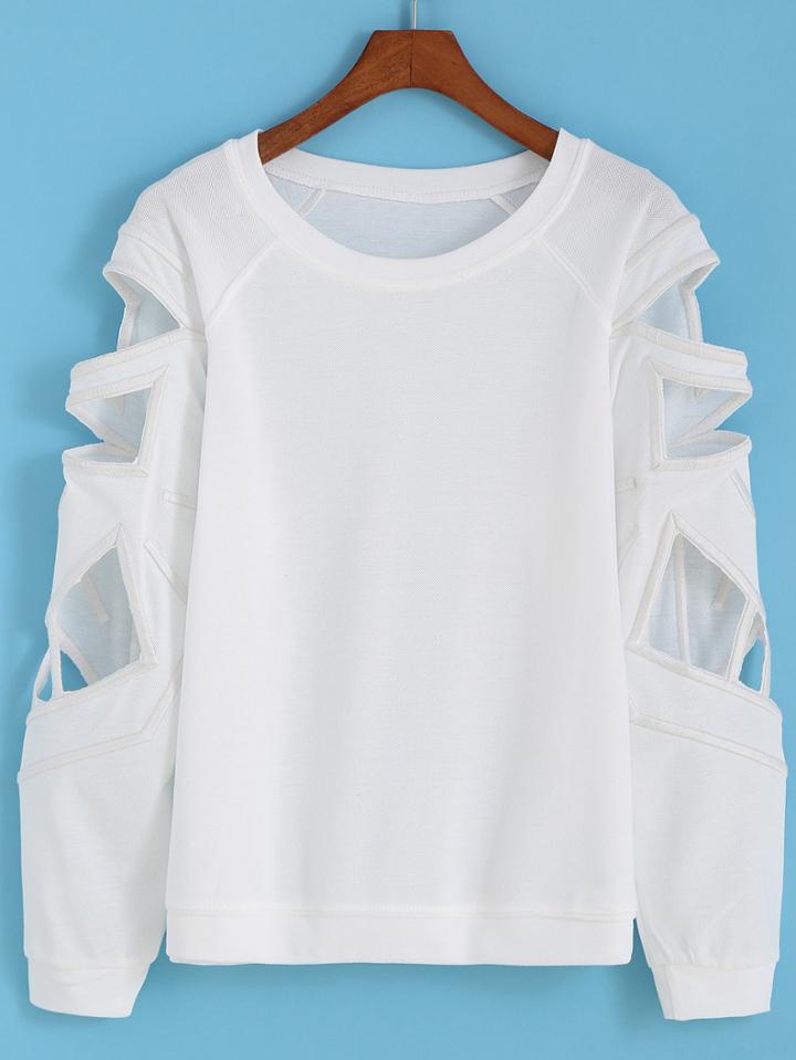 Romwe Bat Sleeve Hollow White T-shirt