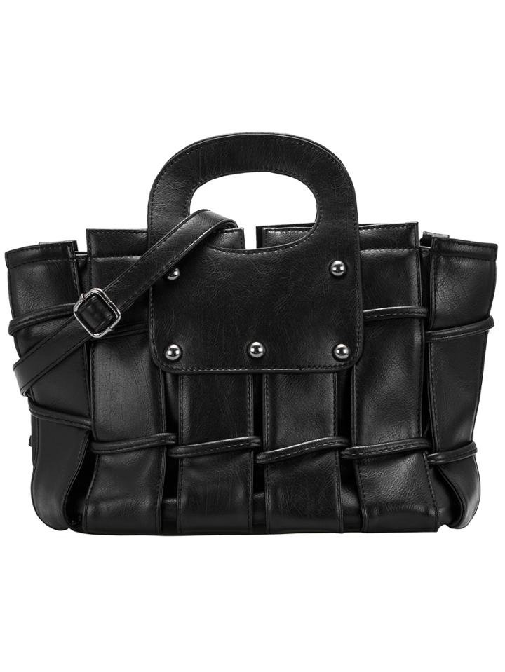 Romwe Black Zipper Plait Pu Bag